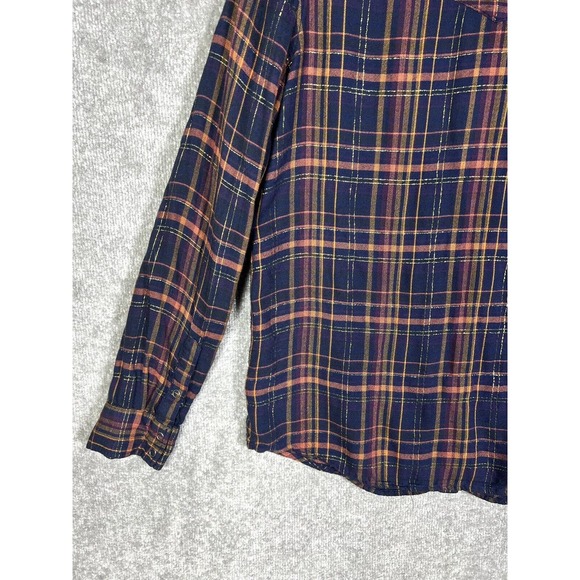Express Boyfriend Plaid Metallic Long Sleeve Snap Front Shirt Womens Size Small - Picture 13 of 15